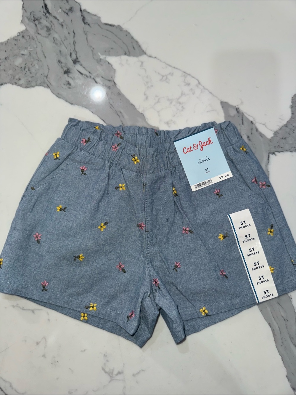 Cat & Jack Blue Floral Embroidered High-Waist Girls' Shorts